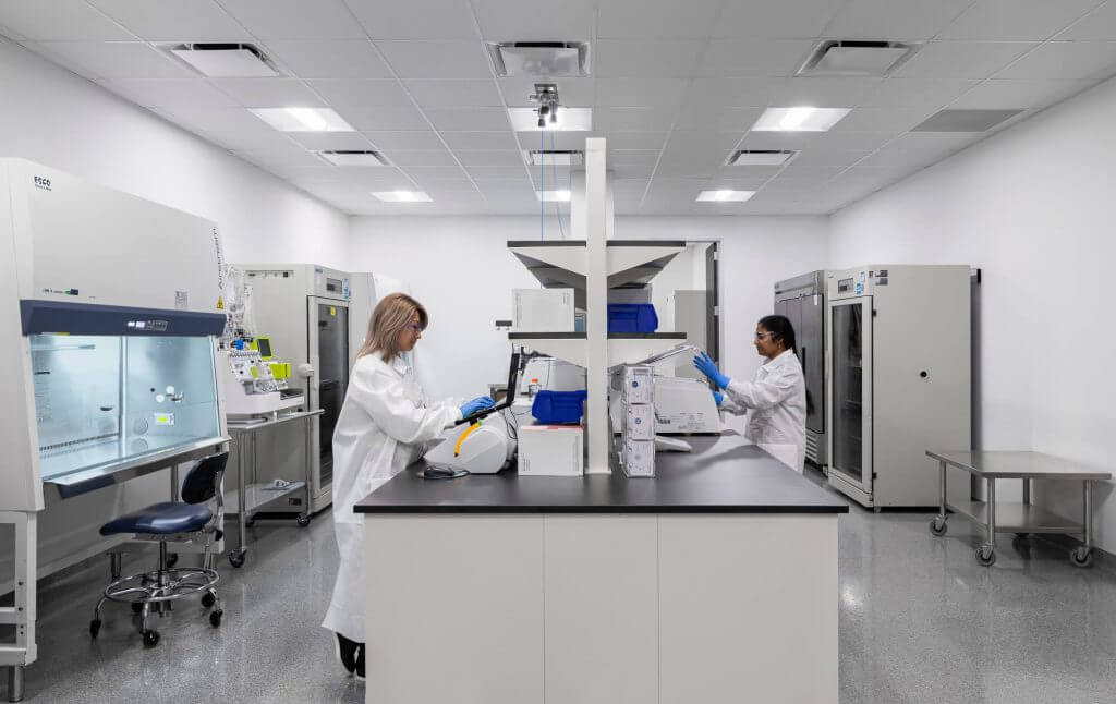 Scientists operating analytical and molecular equipment in Cellipont’s GMP-compliant cell therapy lab, supporting quality control and process development for advanced therapies.